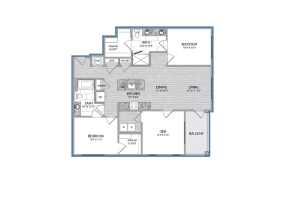 2 Bedroom 2 Bath with Den Floor Plan at The Flats at Ballantyne Apartments, North Carolina