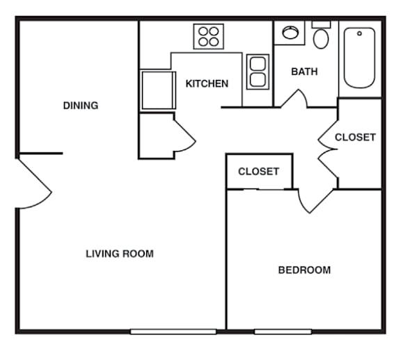 Floor Plan  1 Bedroom/1 Bathroom 572