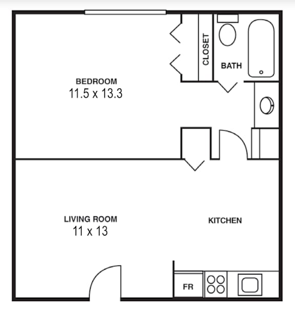 Floor Plan  1 Bedroom/1 Bathroom A