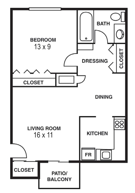 Floor Plan  Large 1 Bedroom/1 Bathroom