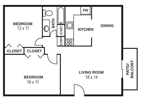Floor Plan  2 Bedroom/1 Bathroom A
