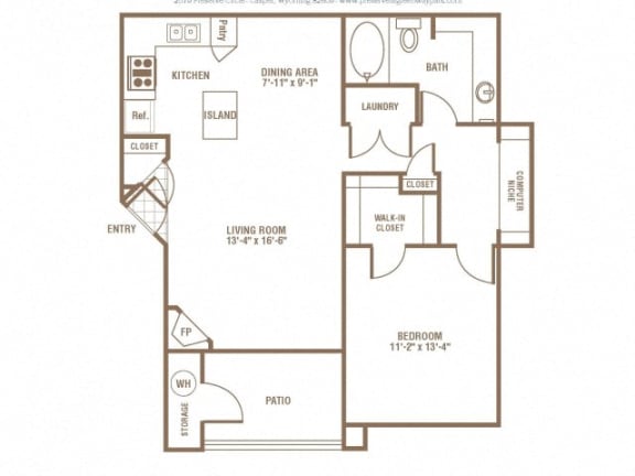 One Bed One Bath Floor Plan One Bed One Bath Floor Plan at The Preserve at Greenway Park, Casper, Wyoming