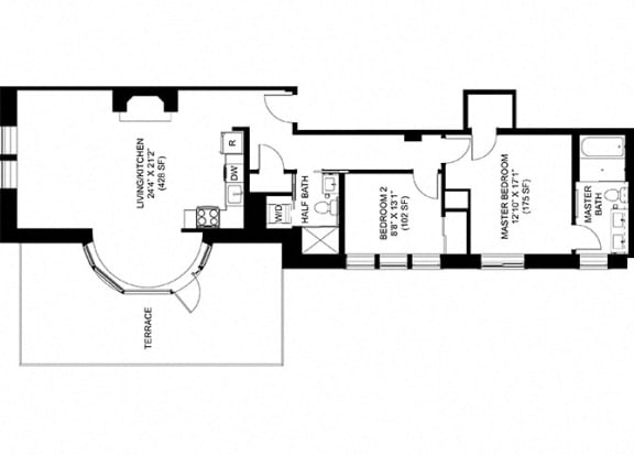 2 Bedroom 2 Bathroom Floor Plan at Park Heights by the Lake Apartments, Chicago, Illinois