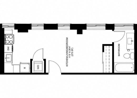 Studio Floor Plan at Park Heights by the Lake Apartments, Chicago, IL, 60649