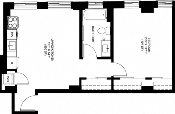 1 Bed 1 Bath Floor Plan at Park Heights by the Lake Apartments, Chicago, 60649
