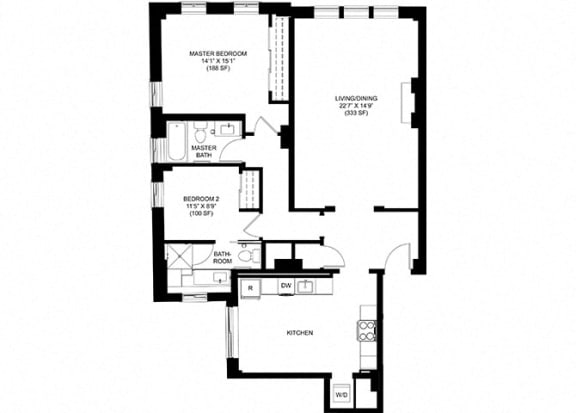 2 Bed 2 Bath Floor Plan at Park Heights by the Lake Apartments, Chicago, IL