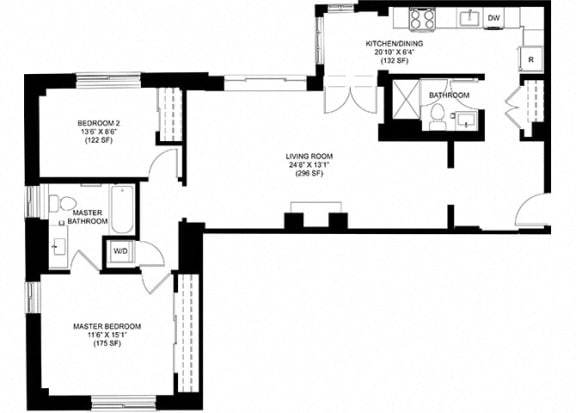 2 bedroom 2 bath Floor Plan at Park Heights by the Lake Apartments, Illinois, 60649