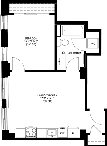 450 SQFT 1 Bed 1Bath Floor Plan at Park Heights by the Lake Apartments, Chicago, IL