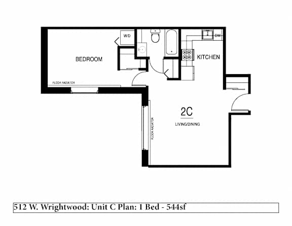 The Wrightwood Layout C One Bedroom Floor Plan