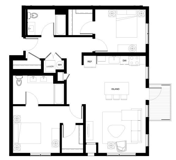 Luxury Two Bedroom Apartment Floor Plan C3, Des Plaines IL, 60016-Ellison Apartments with Balcony