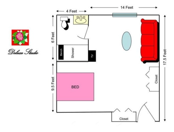 Deluxe Studio Floor Plan at Savannah Court & Cottage of Oviedo, Florida