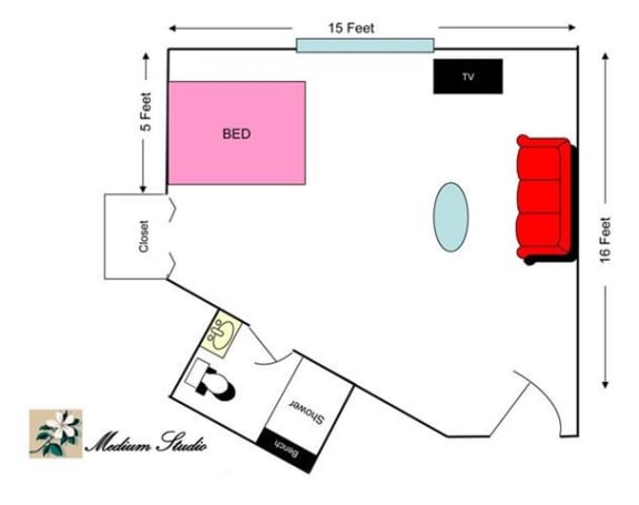 Medium Studio Floor Plan at Savannah Court & Cottage of Oviedo, Florida, 32765