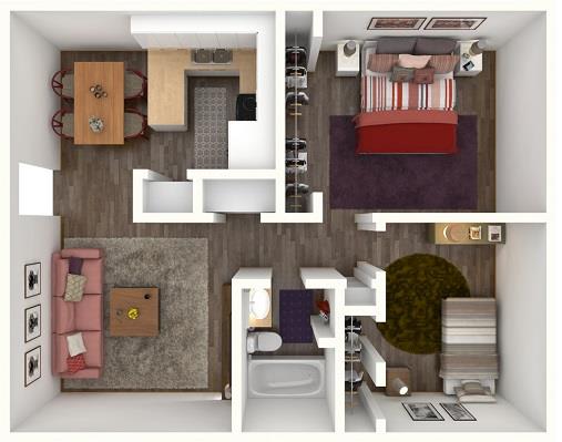 2 Bed 1 Bath BROOKS Floor Plan at City-Base Vista, Texas, 78223
