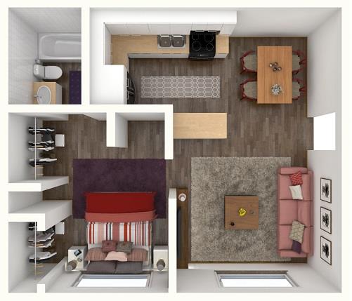 1 Bed 1 Bath KELLY Floor Plan at City-Base Vista, San Antonio, TX, 78223