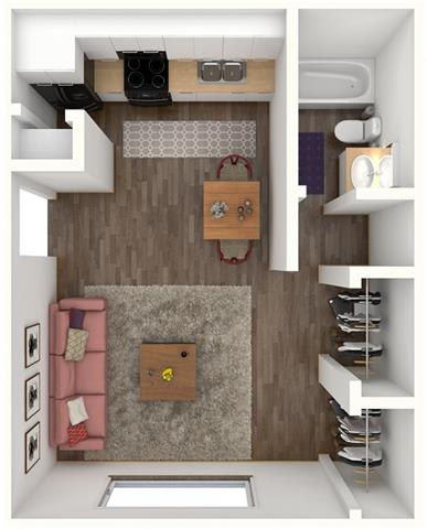1 Bed 1 Bath LACKLAND Floor Plan at City-Base Vista, San Antonio, 78223