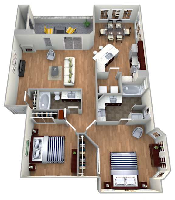 2B3 Floor Plan at The Landmark, New Braunfels, 78130