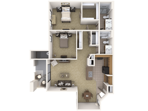 B5 Premier - 2 Bedroom 2 Bath Floor Plan Layout – 1194 Square Feet