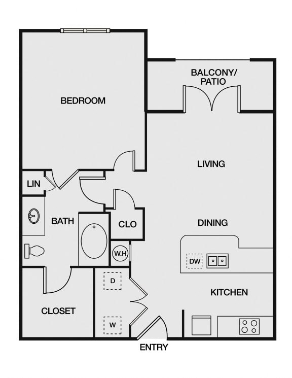 Floor Plan  1 bed 1 bath at Atria Apartment Homes, Tulsa, 74133