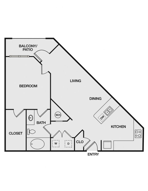 Floor Plan  1 bed 1 bath A at Atria Apartment Homes, Tulsa, Oklahoma