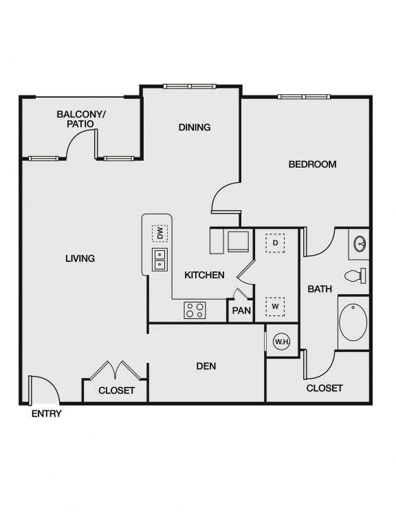 Floor Plan  1 bed 1 bath B at Atria Apartment Homes, Tulsa