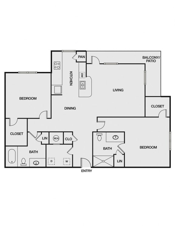 Floor Plan  2 bed 2 bath A at Atria Apartment Homes, Oklahoma 74133