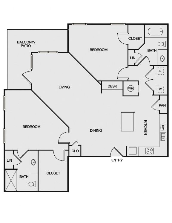Floor Plan  2 bed 2 bath B at Atria Apartment Homes, Tulsa, OK, 74133