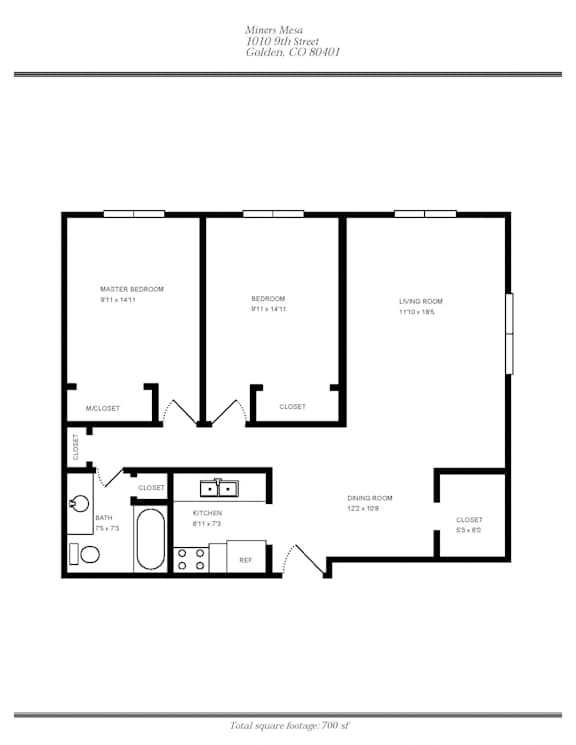 2 Bedroom Floor Plan at Miners Mesa Apartments, Golden, CO