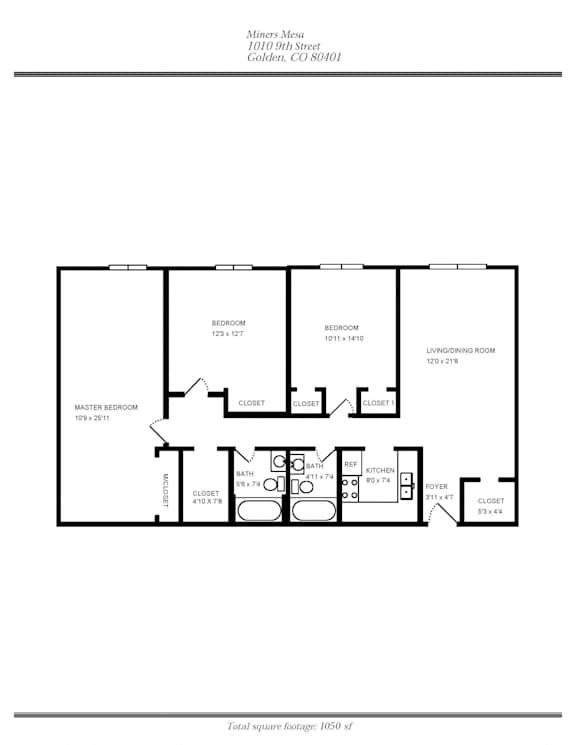 3 Bedroom Floor Plan at Miners Mesa Apartments, Golden, 80401