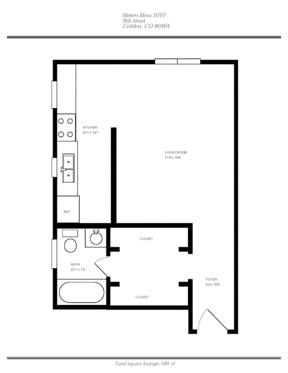Studio Floor Plan at Miners Mesa Apartments, Colorado, 80401