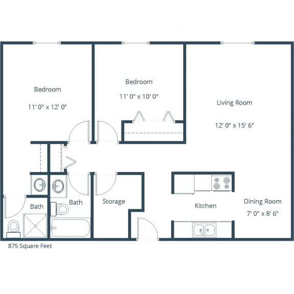 Maplewood Bend Apartments | Two Bedroom Floor Plan B