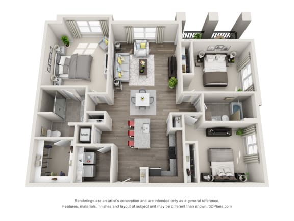The Langston Floor Plan at Beckett Farms Apartments, PRG Real Estate Management, South Carolina