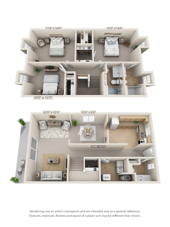 3 bed 2 bath floor plan  at Fairfield Pointe, Ohio