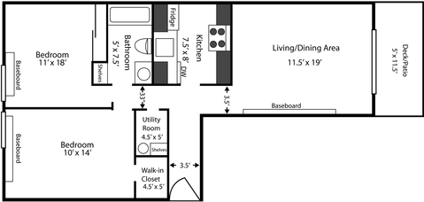 Floor Plan  2 bed 1 bath A at Bellamy Park Apartments , Lakewood, Washington