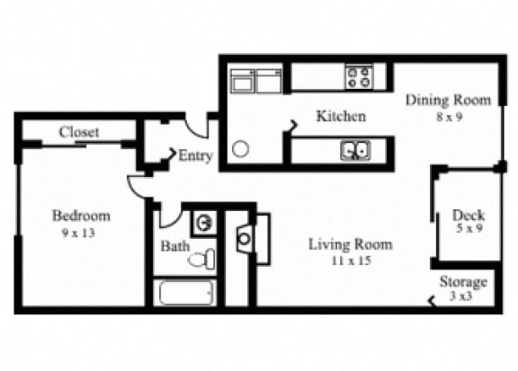 Floor Plan  1Bedroom, 1Bath - Large