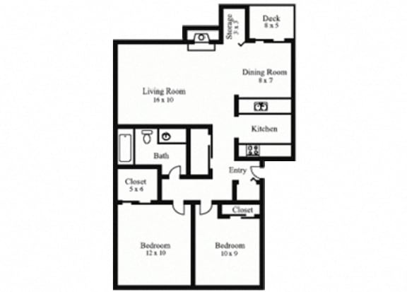 Floor Plan  2Bedroom, 1Bath - Contemporary