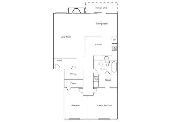 2 Bedroom 1 Bath Floor Plan at The Retreat, Sumner, 98390