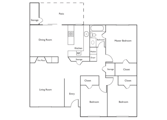 3 Bedroom 2 Bath Floor Plan at The Retreat, Sumner