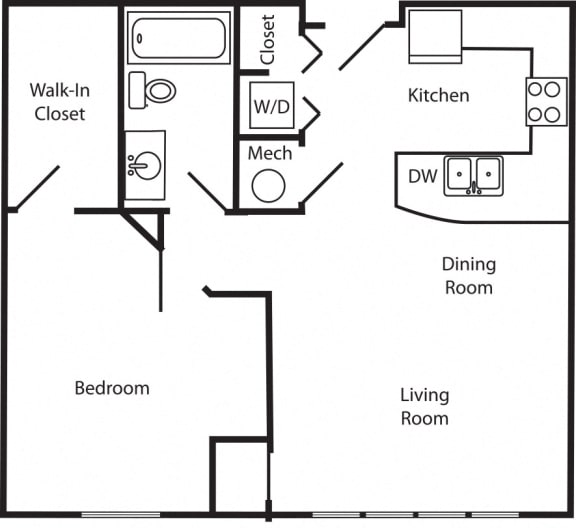 Unit A one-bedroom floor plan at The Helen in midtown Omaha NE 68105