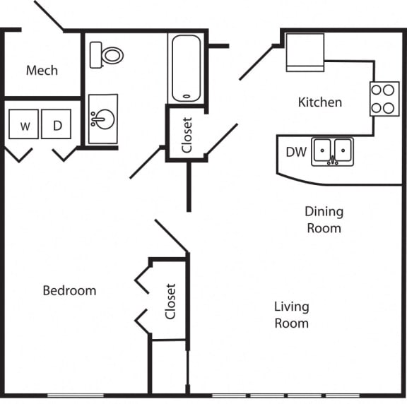 Unit B one-bedroom floor plan at The Helen in midtown Omaha NE 68105