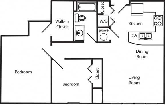 Unit E two-bedroom floor plan at The Helen in midtown Omaha NE 68105
