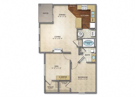 1 bed 1bath Floor Plan | 866 Sq. Ft. at The Charleston Apartments , Columbus, Ohio