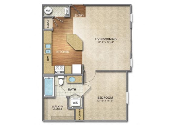 1 bed 1bath Floor Plan | 675 Sq. Ft. at The Charleston Apartments , Columbus