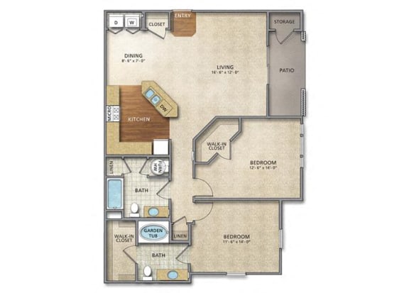 2 bed 2 bath Floor Plan | 1,196 Sq. Ft. at The Charleston Apartments , Columbus, OH