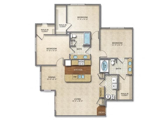 3 bed 2 bath Floor Plan | 1,482 Sq. Ft. at The Charleston Apartments , Ohio, 43221
