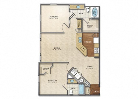 2 bed 2bath Floor Plan | 1,120 Sq. Ft. at  The Charleston Apartments , Ohio, 43221
