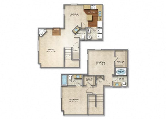 2 bed 2.5 bath Floor Plan | 1,308 Sq. Ft. at  The Charleston Apartments , Columbus, 43221