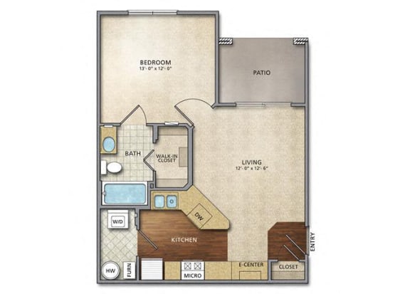 1 bed 1bath Floor Plan | 580 Sq. Ft. at The Charleston Apartments , Ohio