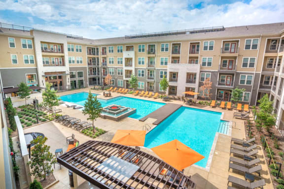 Drone View Of Pool at Aviator West 7th, Texas