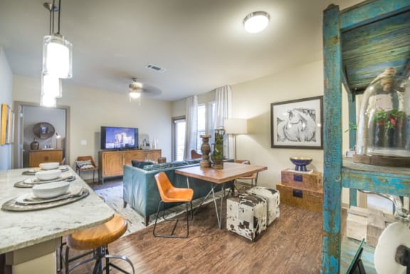 Dining Area With Living Room at Aviator West 7th, Fort Worth, TX