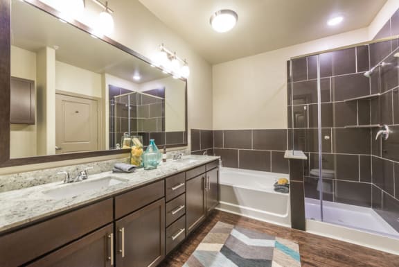 Large Soaking Tub With Tile Backslash at Aviator West 7th, Fort Worth, TX, 76107